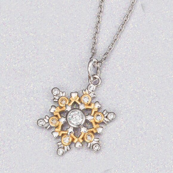 Two tone gold and silver Snowflake Necklace, Charmed Aroma Christmas Winter - Picture 1 of 4
